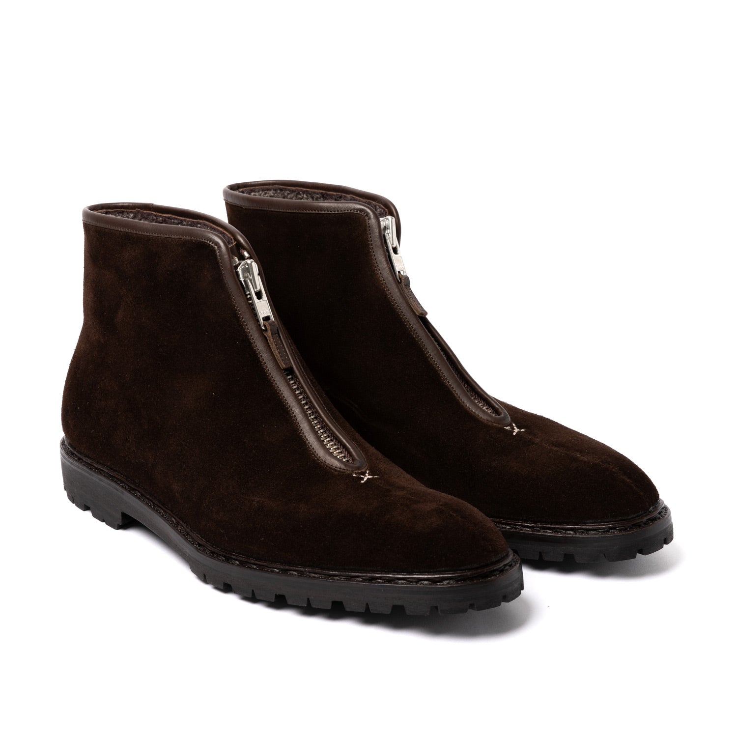 Boot "Shearling Trek-Zip" aus dunkelbraunem Rauhleder - reine Handarbeit